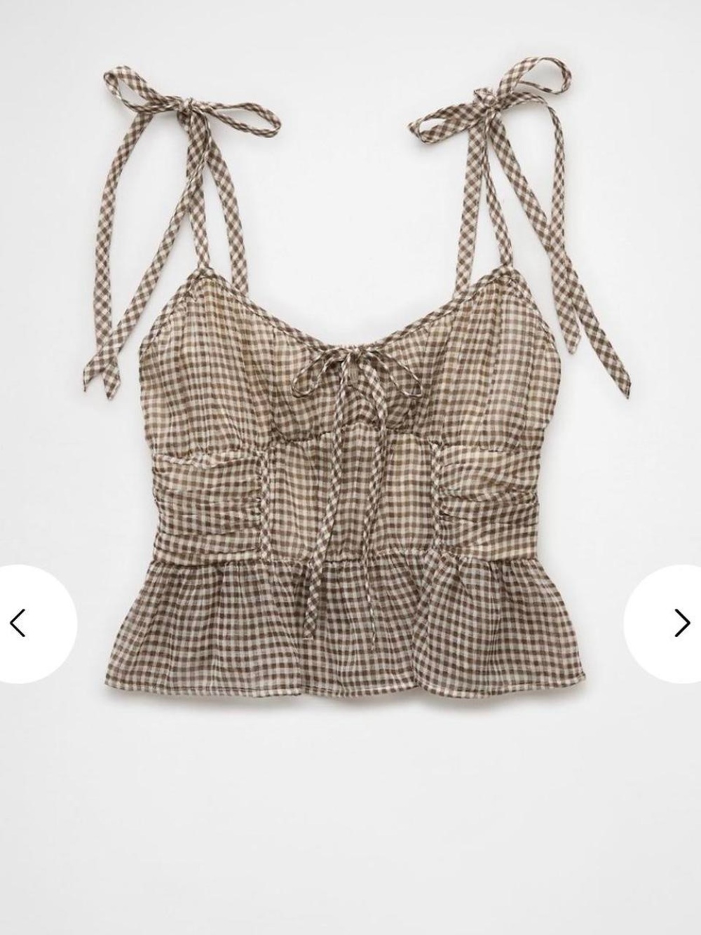 American Eagle Outfitters Brown Gingham Tie-Shoulder Peplum Cami
